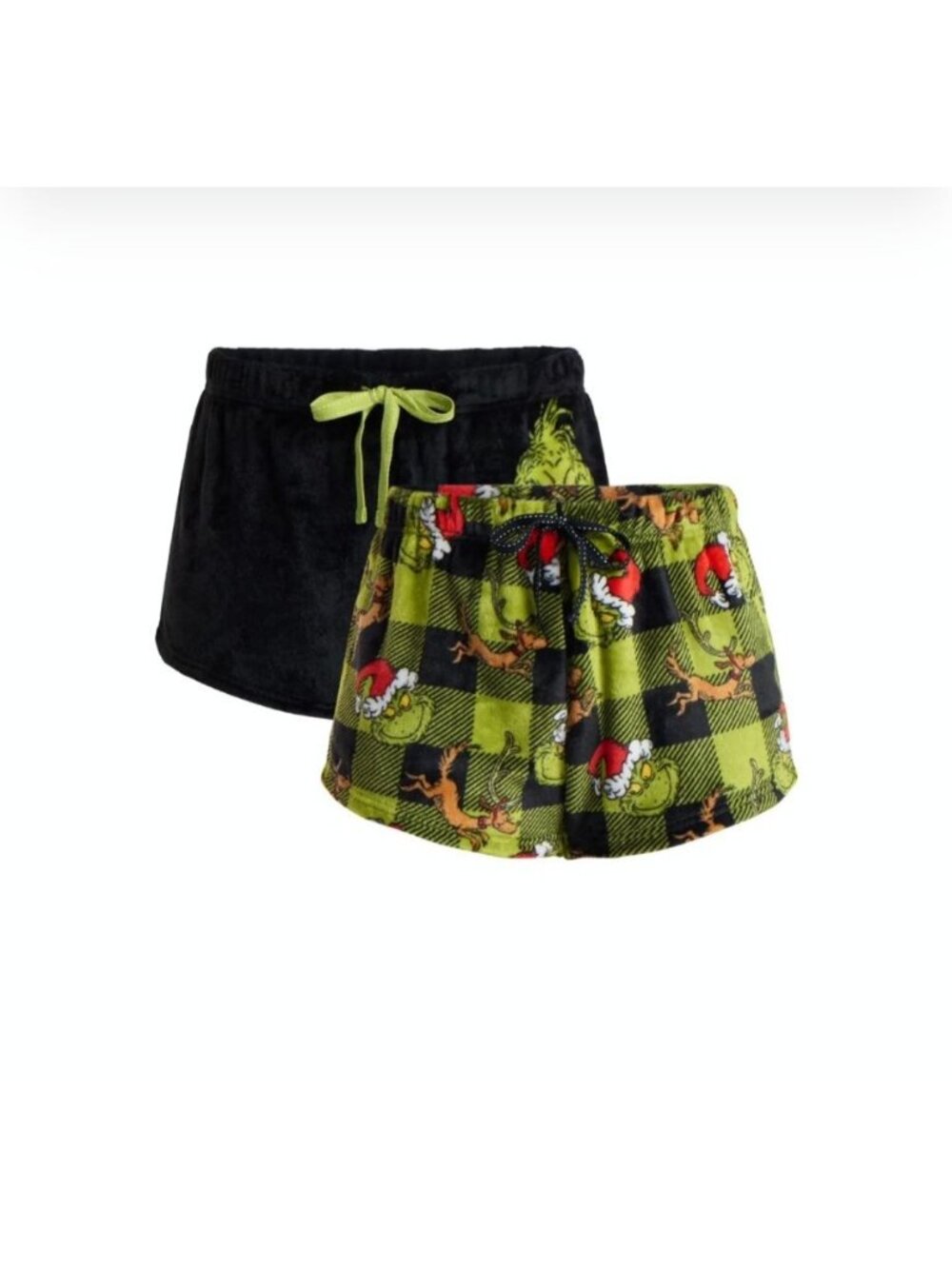The Grinch Womens Plush Lounge Shorts Set Black & Green 2X